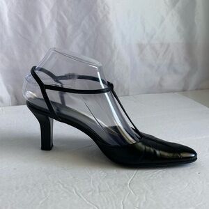 Casual Corner Black Italian Leather Sling Back  Heels